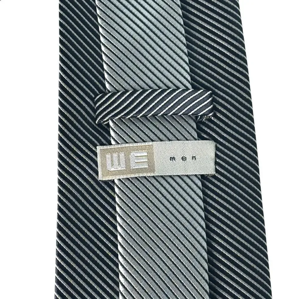 WE Men Microfiber Tie Black White Mini Stripe